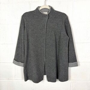 Bendetta B Wool Cashmere Blend Cardigan Size M Grey Herringbone Italian Luxury